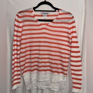 Cotton Emporium Size S Orange/White Striped Sweater